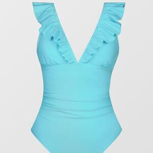 CUPSHE Women's Ruffled One Piece Swimsuit V Neck Lace Up Size XLarge